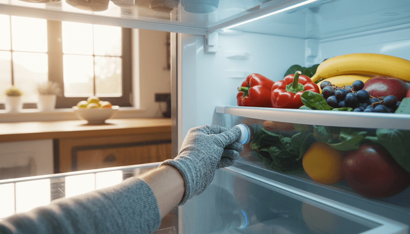 Technician adjusting refrigerator temperature dial for repair